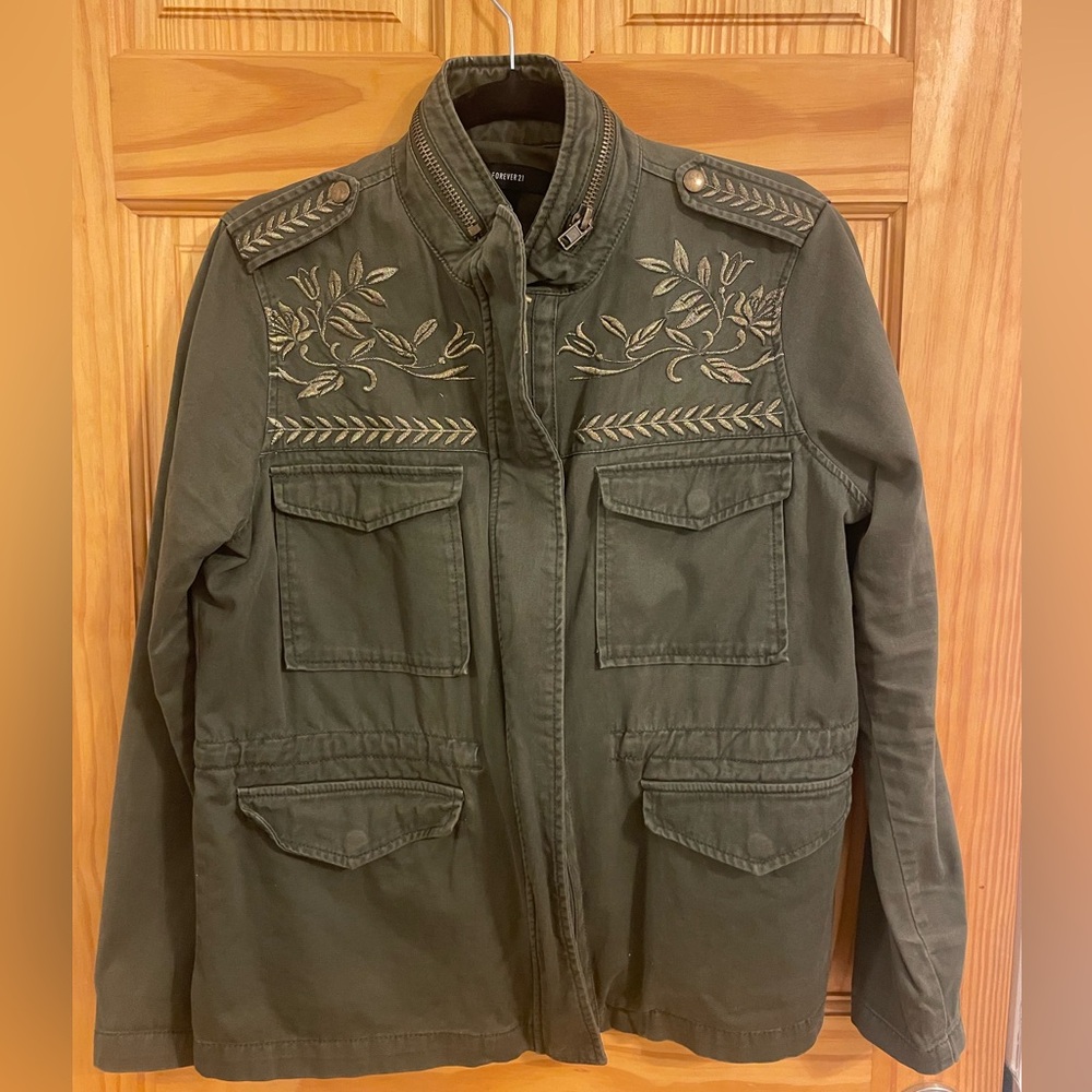 Forever 21 Embroidered Military Jacket